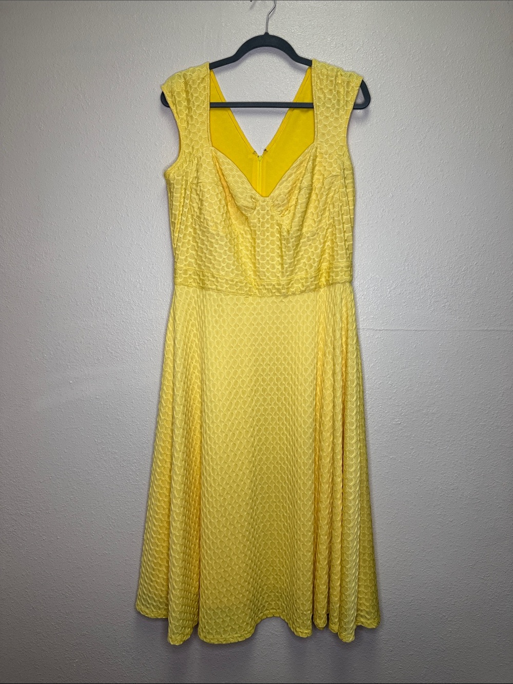 Bettie Page Bright Yellow Textured Midi cocktail Dress size 16W